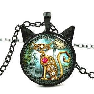 Steampunk Necklace with Cat Pendant